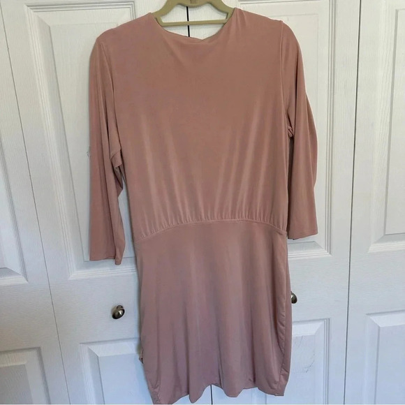 Lovers + Friends Body Con Light Pink Deep V Neck Long Sleeve Mini Dress Size L - Picture 5 of 12